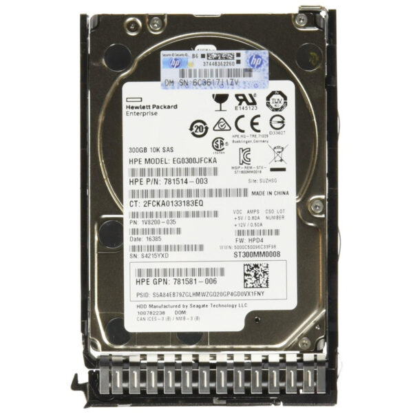 HPE 300GB 10K 2.5-inch SAS 12Gb/s SC Enterprise Hard Drive w/ caddy