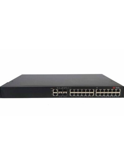 Brocade 24-port 1 GbE switch 390 W, 4×1 GbE SFP uplink/stacking ports, non PoE