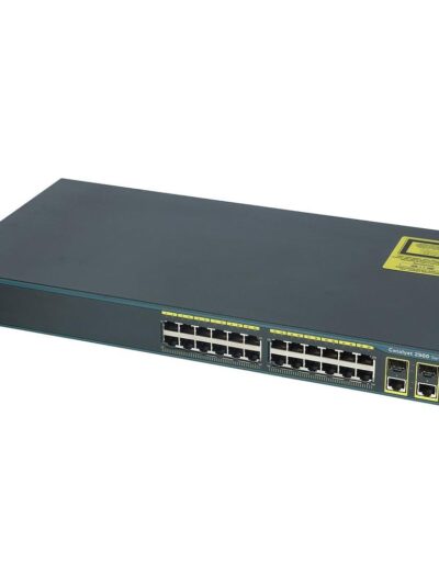 Cisco Catalyst 2960 24 10/100 Ethernet ports and 2 dual-purpose uplinks (each dual-purpose uplink port has one 10/100/1000 Ethernet port and 1 SFP-based Gigabit Ethernet port, 1 port active), LAN Base Image