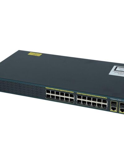 Cisco Catalyst 2960 24 10/100 Ethernet ports and 2 dual-purpose uplinks (each dual-purpose uplink port has 1 10/100/1000 Ethernet port and 1 SFP-based Gigabit Ethernet port, 1 port active), LAN Lite Image
