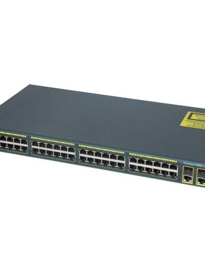Cisco Catalyst 2960 48 10/100 Ethernet ports, 2 dual-purpose uplinks (each dual-purpose uplink port has 1 10/100/1000 Ethernet port and 1 SFP-based Gigabit Ethernet port, 1 port active), LAN Base software