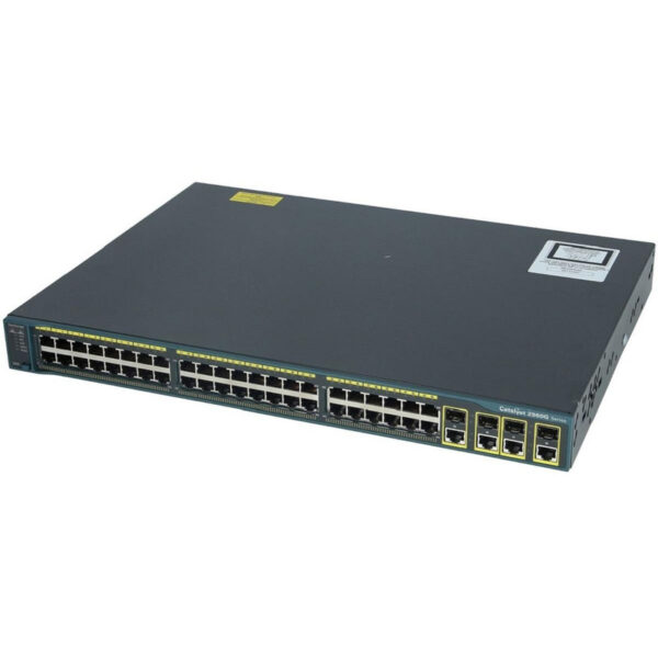 Cisco Catalyst 2960G 44 10/100/1000 ports and 4 dual-purpose uplinks (each dual-purpose uplink port has one 10/100/1000 Ethernet port and 1 SFP-based Gigabit Ethernet port, 1 port active), LAN Base Image