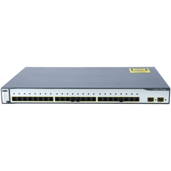 Cisco Catalyst 3750, 24 100Base-FX ports and 2 SFP-based Gigabit Ethernet, IP Base (Standard Multilayer Image)