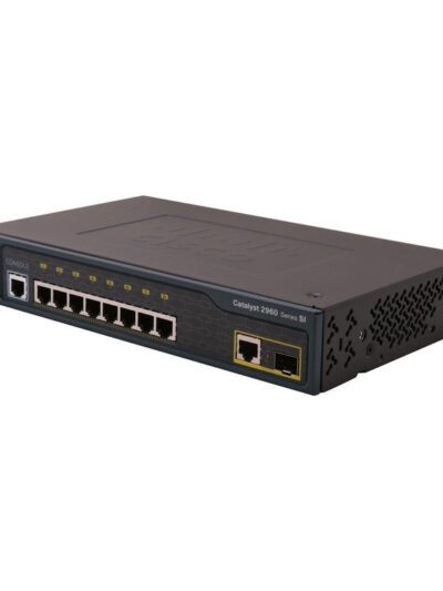 Cisco Catalyst 2960 8 10/100 Ethernet ports, 1 dual-purpose uplink (dual-purpose uplink port has 1 10/100/1000 Ethernet port and 1 SFP-based Gigabit Ethernet port, 1 port active), LAN Lite software