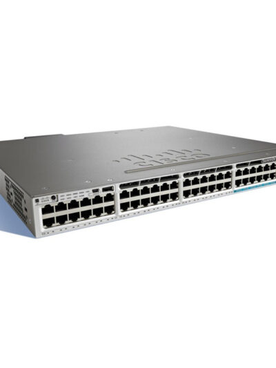 Cisco Catalyst 3850 Stackable 48 10/100/1000 with 12 100Mbps/1/2.5/5/10 Gbps UPOE Ethernet ports, with one 1100W AC power supply  1RU, IP Base feature set