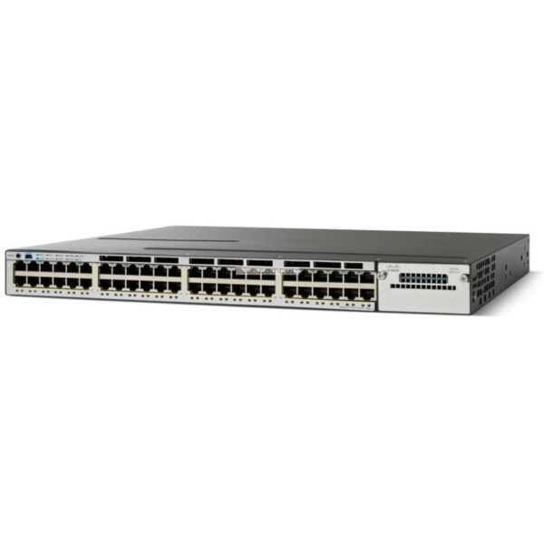 Cisco Catalyst 3850 Stackable 48 10/100/1000 Ethernet ports, with one 350WAC power supply  1 RU, IP Base feature set